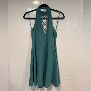 Elegant Teal Halter Dress‎